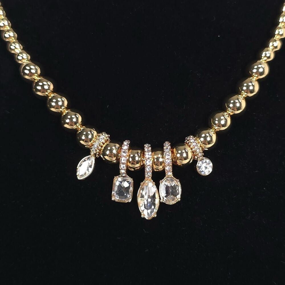 ANTHROPOLOGIE New Crystal Ball Necklace 14K Gold Pleated Zinc Glass Silver Pleat
